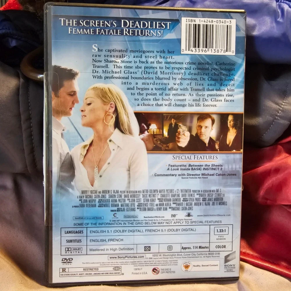 Basic Instinct 2 DVD Rated R Theatrical Version Sharon Stone Morrissey 2006
